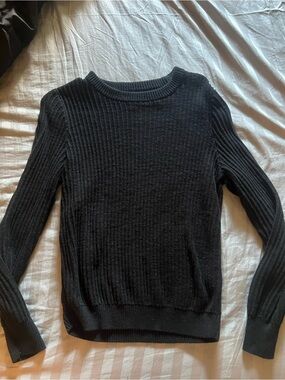 Frank & Oak Black Ribbed Crewneck Sweater